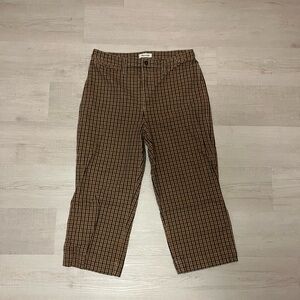 Madewell Trousers Plaid Brown Tan Wide Leg 33Inch